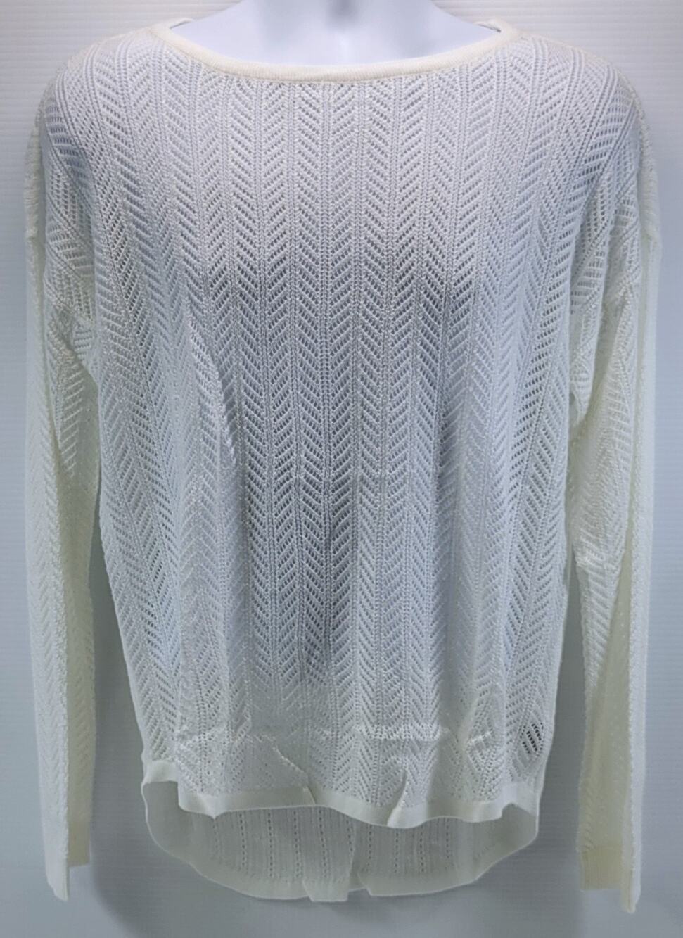 L0) Retro-ology Woman Acrylic White Crotchet Style Pullover Longtail Shirt Large